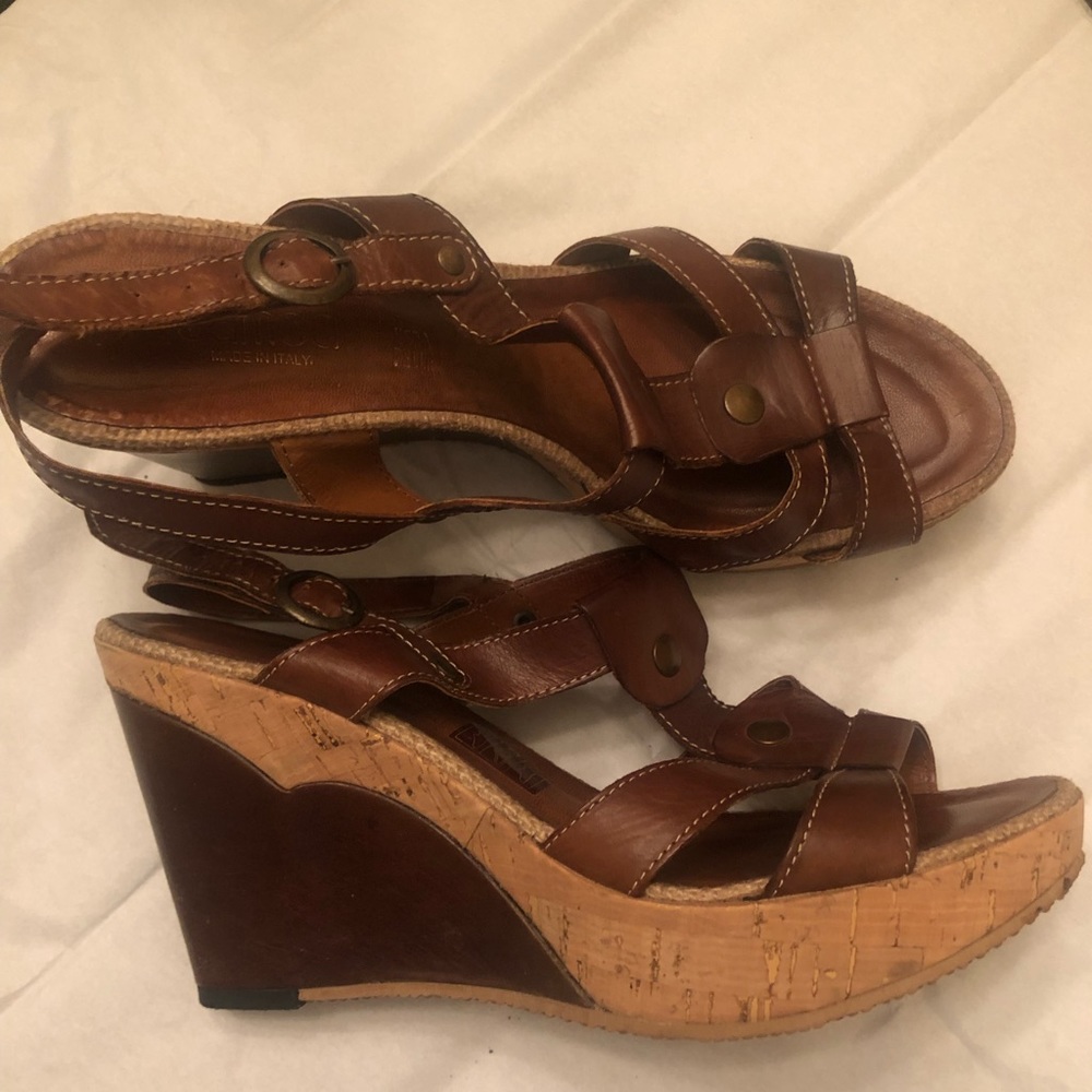 SAMOA LEATHER WEDGE SANDALS BUCKLE DETAIL MADE IN ITALY EU SIZE 40 US 10